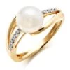 9ct Gold Diamond Freshwater Cultured Pearl Ring