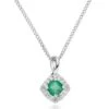 9ct White Gold Diamond Emerald Pendant