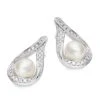 9ct White Gold Diamond Freshwater Cultured Pearl Stud Earrings