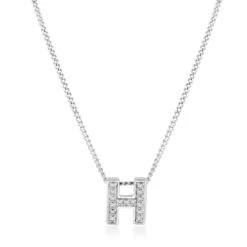 9ct White Gold Diamond Initial H Pendant