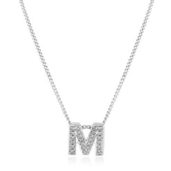 9ct White Gold Diamond Initial M Pendant