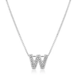 9ct White Gold Diamond Initial W Pendant