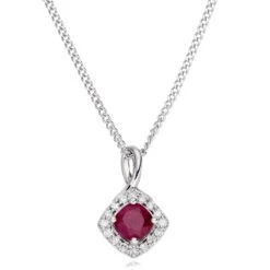 9ct White Gold Diamond Ruby Pendant