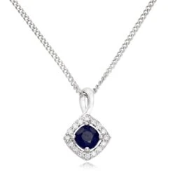 9ct White Gold Diamond Sapphire Pendant