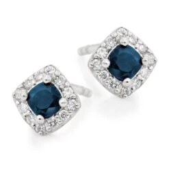 9ct White Gold Diamond Sapphire Stud Earrings