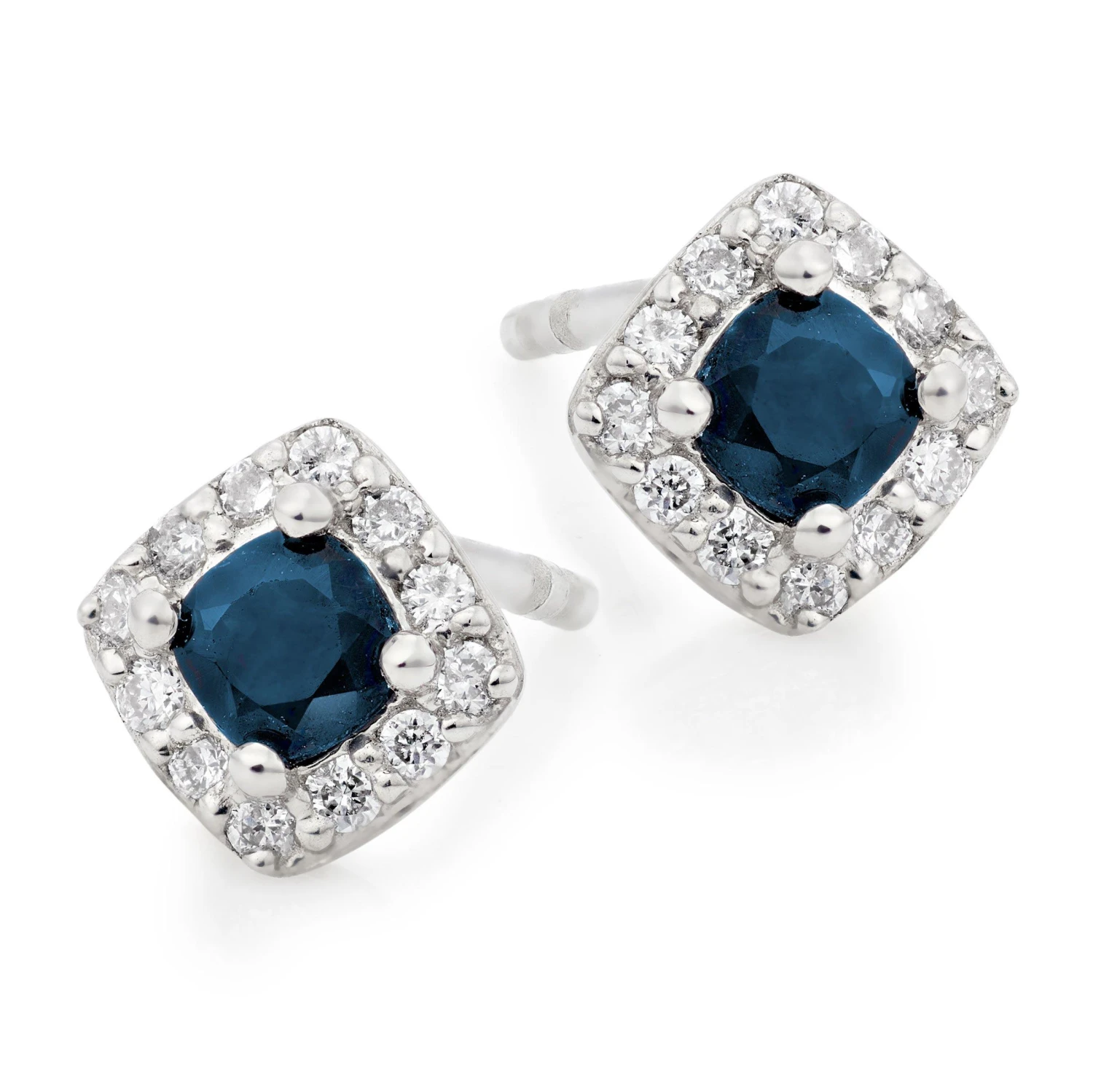 9ct White Gold Diamond Sapphire Stud Earrings