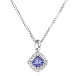 9ct White Gold Diamond Tanzanite Pendant