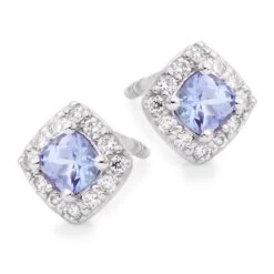 9ct White Gold Diamond Tanzanite Stud Earrings