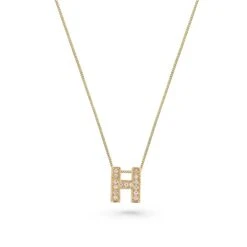 9ct Yellow Gold Diamond Initial H Pendant