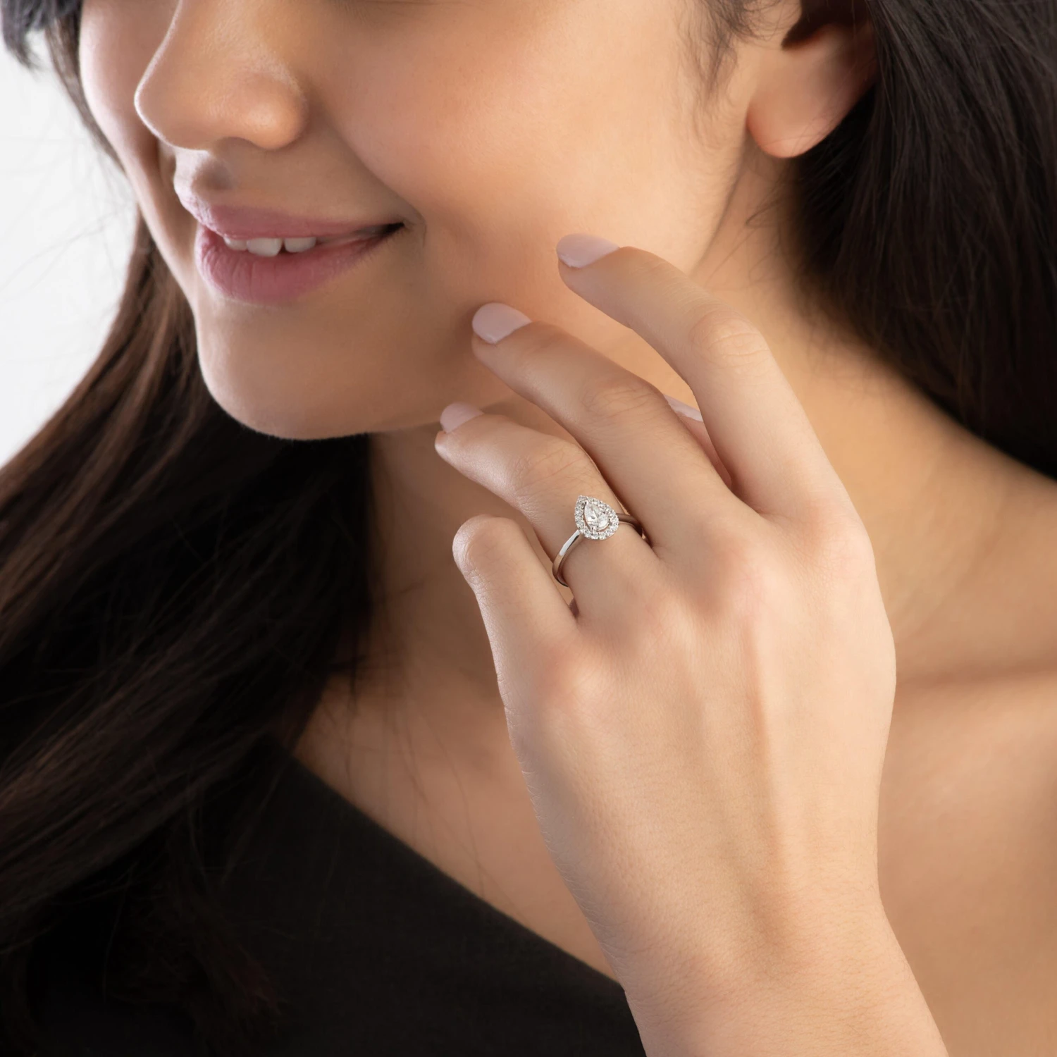 Platinum Diamond Pear Cut Halo Ring - Image 3