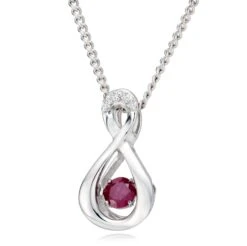 Dance 9ct White Gold Diamond Ruby Birthstone Pendant
