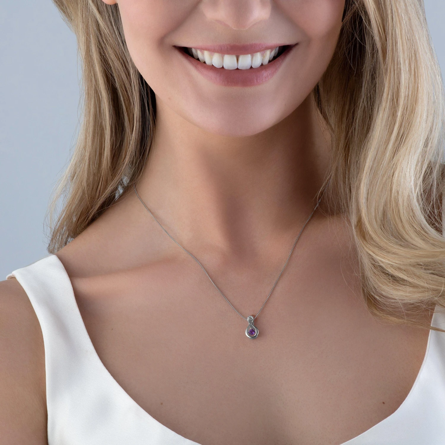 Dance 9ct White Gold Diamond Amethyst Birthstone Pendant - Image 2
