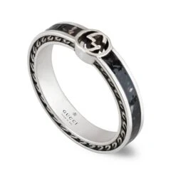 Gucci Interlocking G Silver And Black Enamel Ring