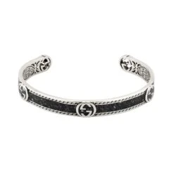 Gucci Silver And Black Enamel Interlocking G Bangle
