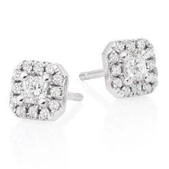 Hearts On Fire 18ct White Gold Diamond Princess Cut Halo Earrings