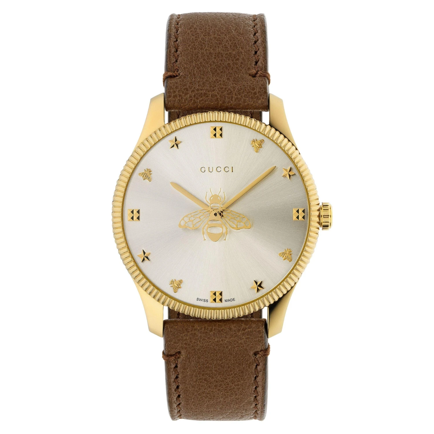 Gucci G-Timeless Gold Tone Brown Leather Quartz Watch - Image 2