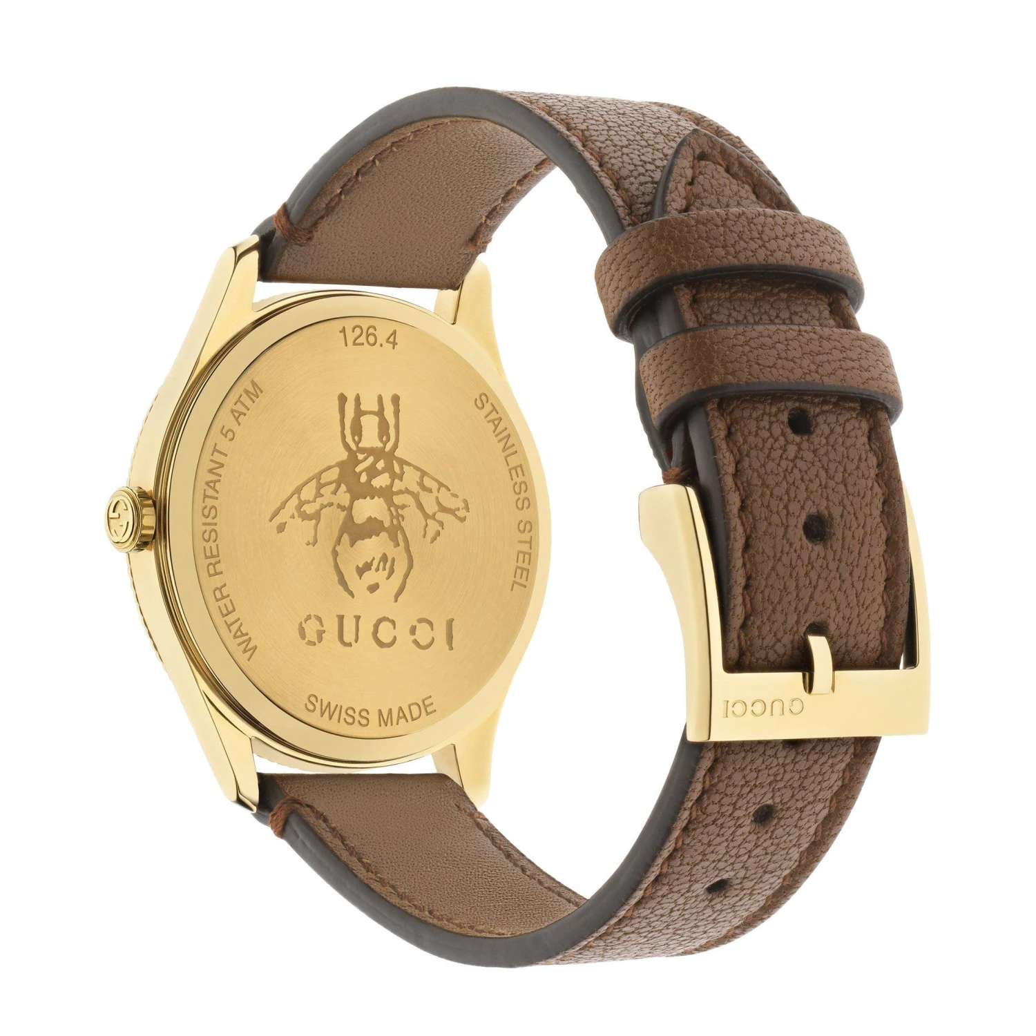 Gucci G-Timeless Gold Tone Brown Leather Quartz Watch - Image 4