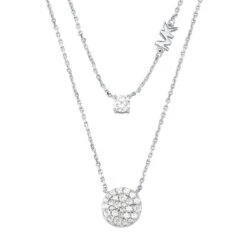Michael Kors Silver Cubic Zirconia Disc Necklace