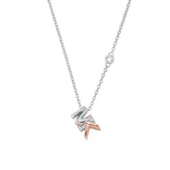 Michael Kors Silver And Rose Gold Tone Logo Necklace