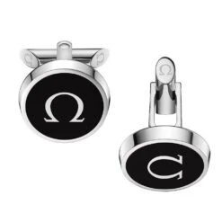 OMEGA Mania Stainless Steel And Black Lacquer Cufflinks