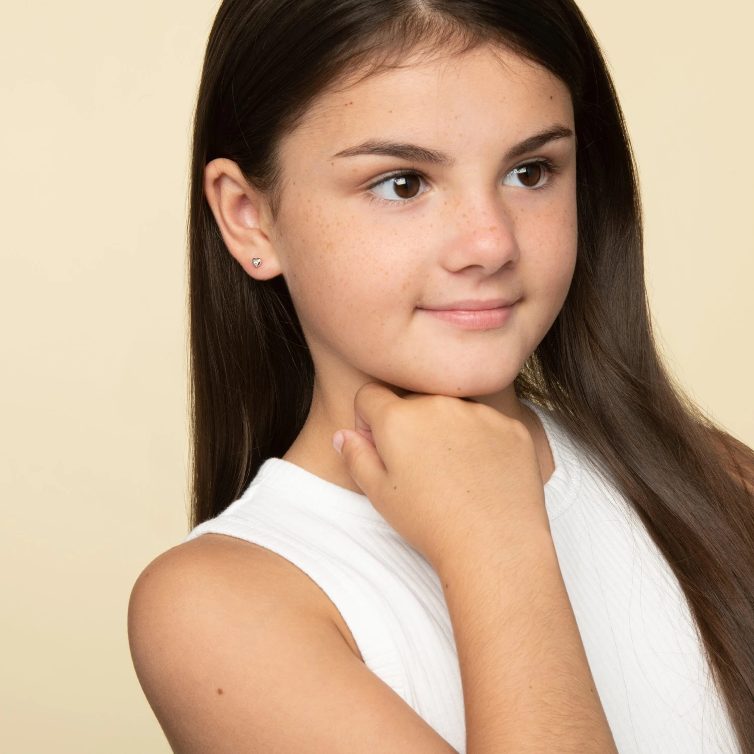 Mini B Silver Diamond Heart Earrings - Image 3