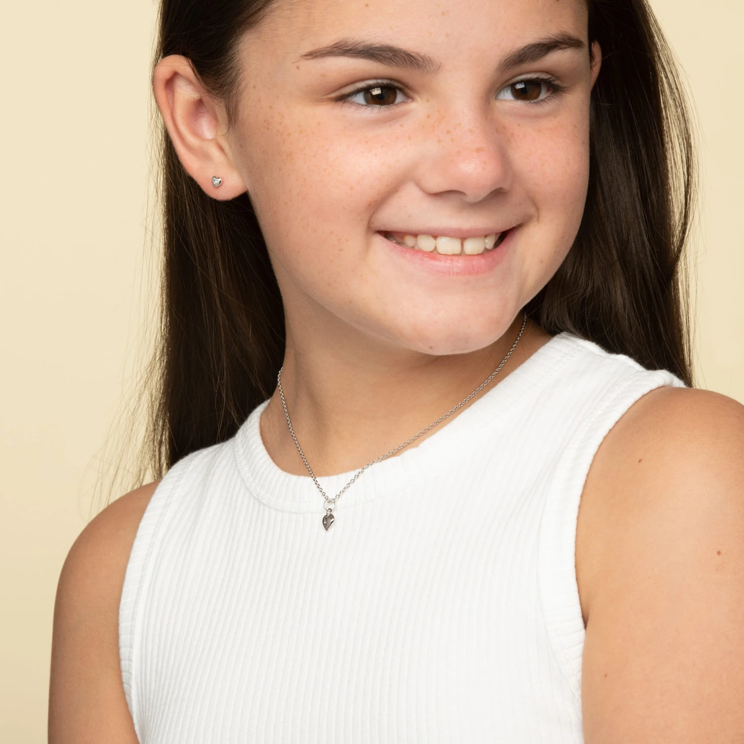 Mini B Silver Diamond Heart Earrings - Image 4