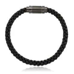 Stainless Steel Black Leather Plait Men's Bracelet